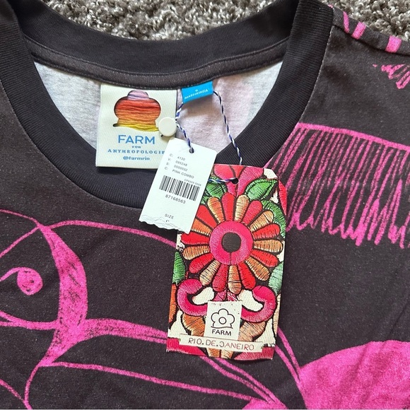 New with Tags Farm Rio x Anthropologie Tiered Brazil Graphic Pink Dress Size S - Picture 4 of 7